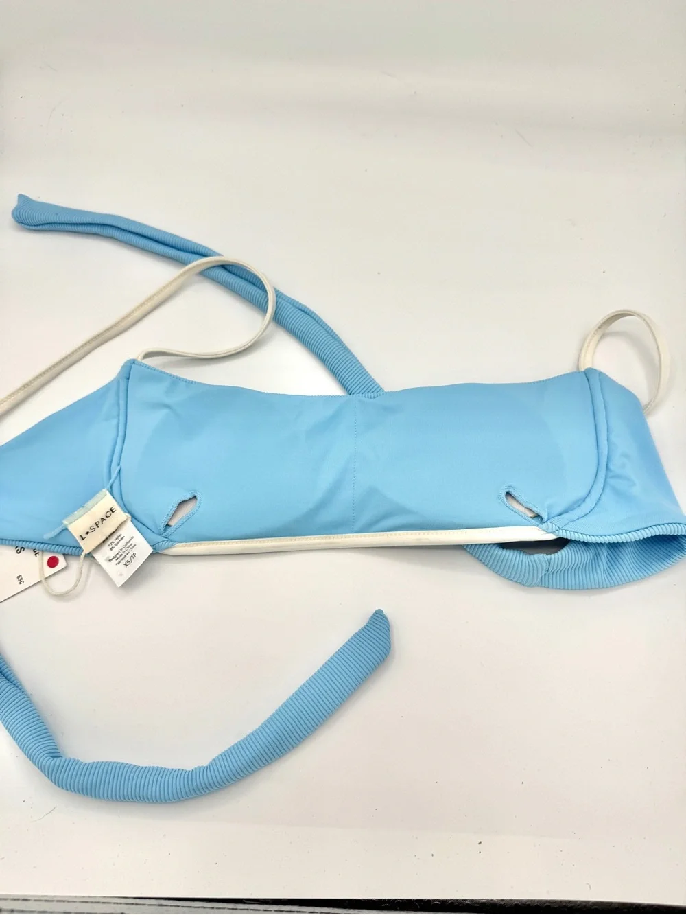 NWT L Space Hazel Swim Top in Seaspray Blue / Cream , Ribbed Bikini
